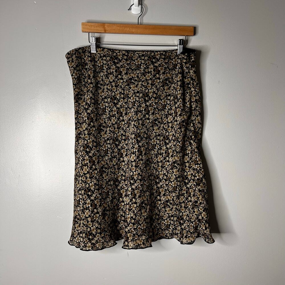 Old Navy Y2K Cottagecore Fairy Grunge Dark Floral Midi Skirt Size 16 Brown Retro